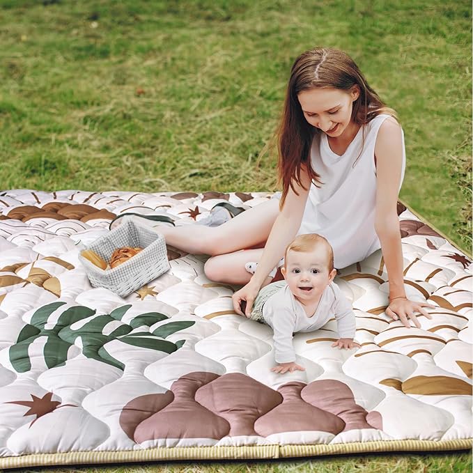 Baby Play Mat, 50x50 Playpen Mat with Super Soft Touch, Activity Mat with Upgraded Anti-Slip Bottom, Machine Washable Crawling Mat for Floor & Picnic(Boho Nature)