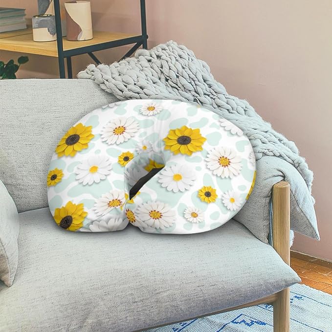 Forchrinse Sunflower Daisy on Cow Nursing Pillow Cover,Breastfeeding Pillow Slipcover,Mushroom Nursing Pillow Case for Baby Girls