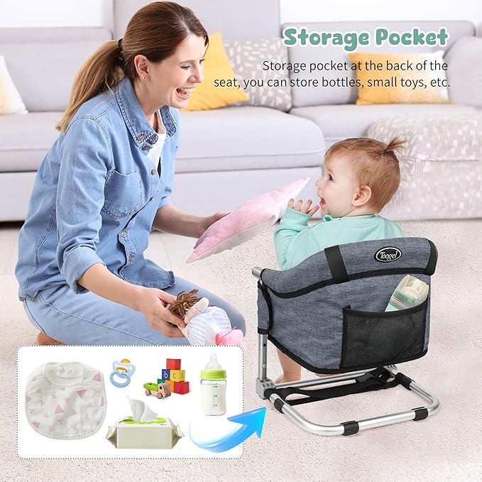 Booster Seat for Dining Table, 3-in-1 Portable Toddler Booster Chair with Safety Buckle, Height Adjustable & Foldable Baby Feeding Seat, Travel High Chair with Washable Cover & Storage Pocket - Brown