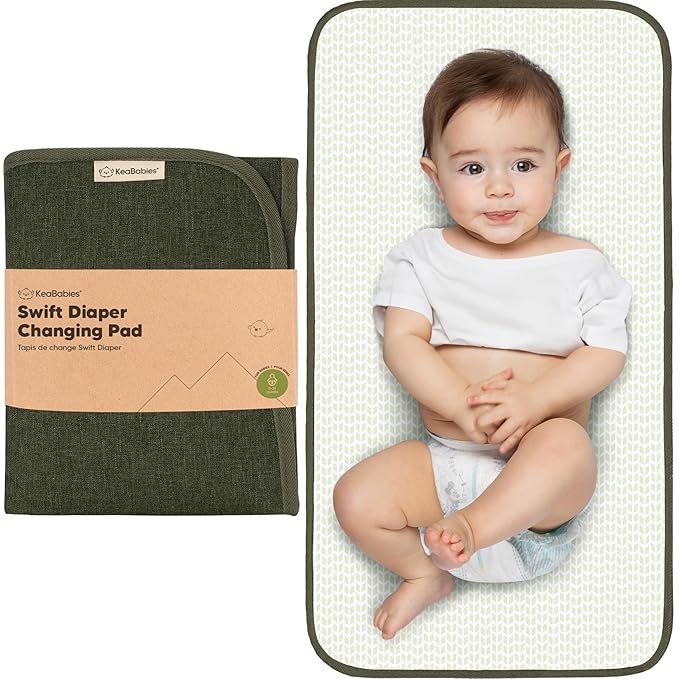 KeaBabies Portable Diaper Changing Pad, Easy Wipe Clean - Foldable Waterproof Baby Changing Mat for Diaper Bag, Compact, Lightweight, 25x13 Newborn, Infant, Baby Changer Travel Essential (Dark Olive)