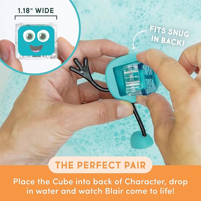 Glo Pals Water-Activated Light-Up Sensory Bath Toy Character and 6 Cubes for Bathtime and Sensory Play, Blair, Glows Blue