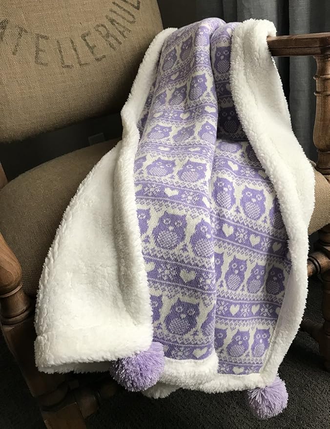 Snow Owl Cotton Knit Sherpa Baby Blanket 30?�x40??(Light Purple)