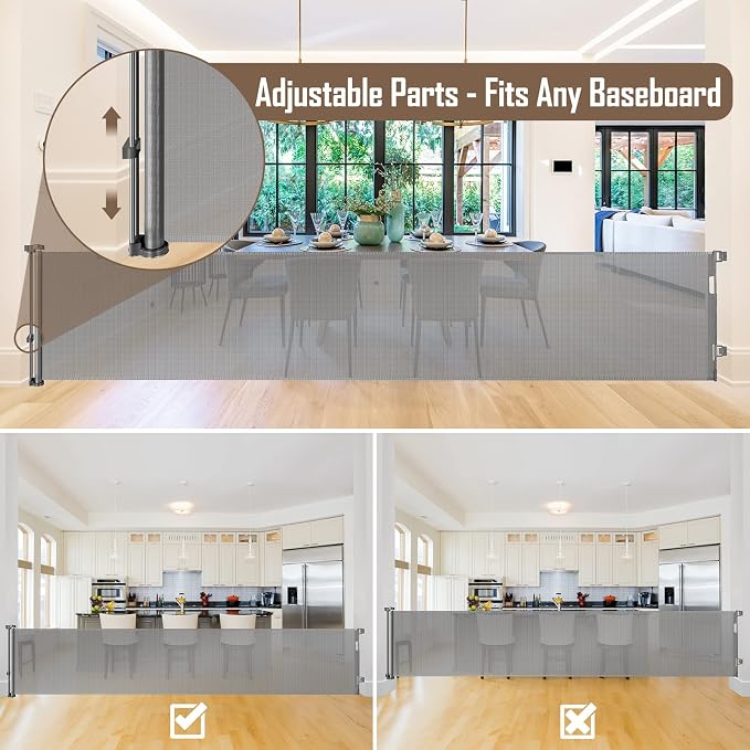 185 Inch Extra Wide Retractable Baby Gate Retractable Gate Outdoor Extra Long Dog Gate Extra Wide Baby Gates for Large Openings, Mesh Dog Gate Extra Large Pet Gate, Gray