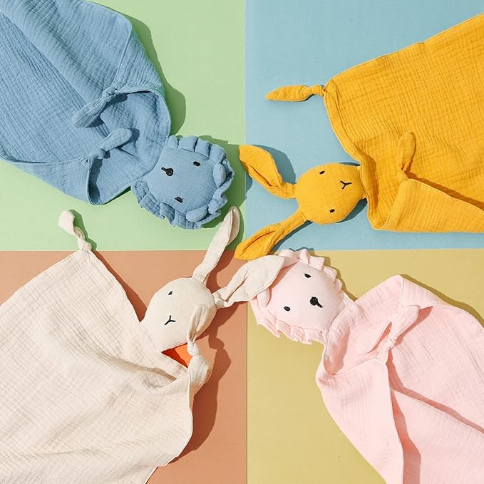 insular Lovey Blanket for Boys and Girls, Cotton Muslin Security Blanket for Babies, Soft Breathable Lovie Soothing Towel for Newborn and Infant, 2 Pcs Set, Pink&Khaki