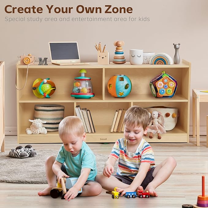 Bateso Toy Storage Organizer for Kids Room, Wooden Kids Bookshelf for Classroom, Cube Storage Organizer for Playroom, 5-Section Montessori Bookshelf & Toy Shelf for Nursery
