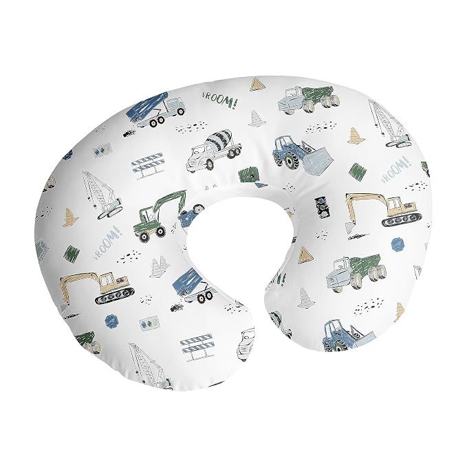 Sweet Jojo Designs Construction Truck Boy Nursing Pillow Cover Baby Breastfeeding Slipcover Infant Newborn Nursery Bottle Breast Feeding Pillowcase(Pillow NOT Included)- Grey Blue Green Transportation