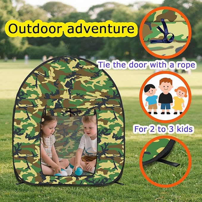 Kids Military Pop Up Play Tent, Army Camouflage Collapsible Playhouse for Kids，Indoor Outdoor Portable Play Tent for Children