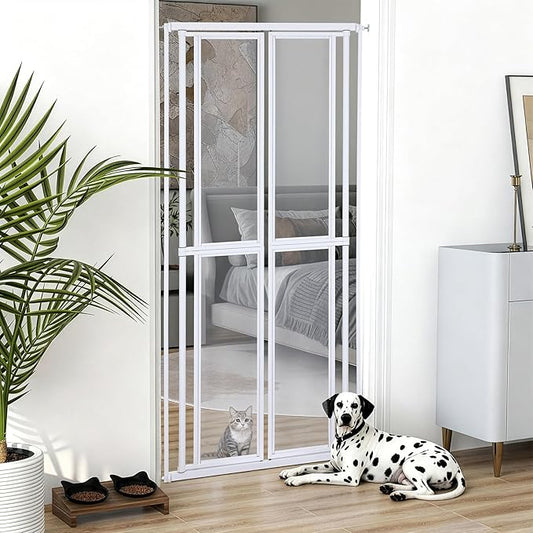 Extra Tall Cat Gate for Doorway – 73“ Pressure-Mounted Transparent Cat Gate for Pets, Fits 31.5”-35.5" Width, No Wall Drilling, Ideal for Stairs, Hallway, Indoor Safety Barrier