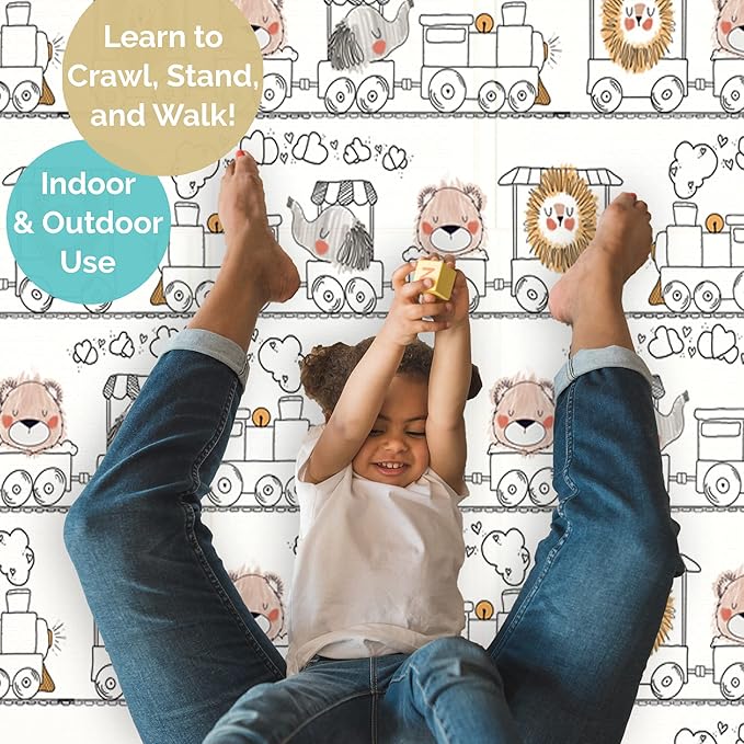 JumpOff Jo Foldable Foam Play Mat ??Large Waterproof Baby & Toddler Activity Floor Mat, Double-Sided 70 x 59 Inch Play Surface