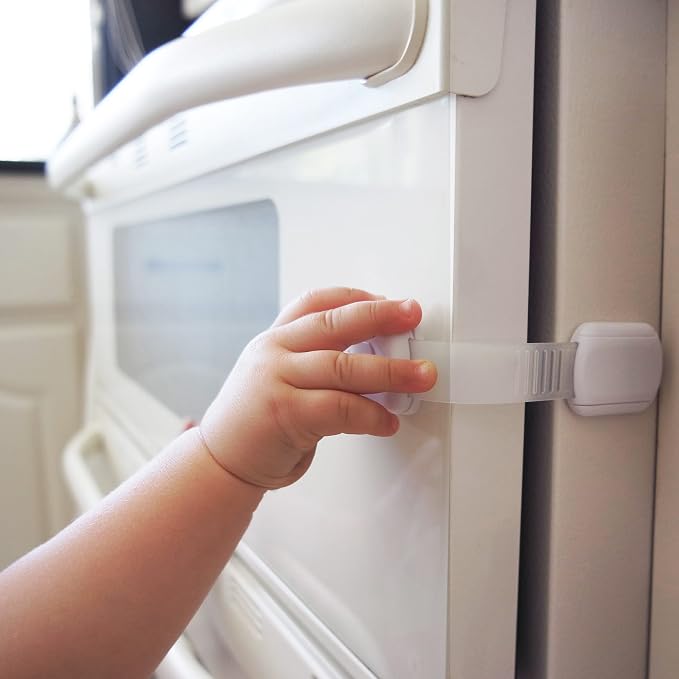 Child Safety Cabinet Locks (10 Pack) – Adjustable Baby Proofing Strap Latches with Strong 3M Adhesive – No Drill Childproof Locks for Drawers, Cabinets, Fridge, Door, Closet, Grey
