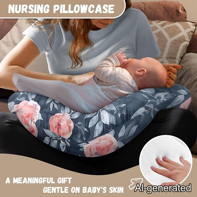 Vinatge Flower Nursing Pillow Cover for Baby Boys Girls, Breathable Breastfeeding Pillow Slipcover Cushion Cover, Soft Fabric Fits Snug On Infant, Fits for Nursing Pillow Newborn
