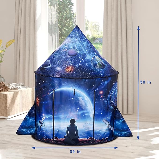 Rocket Ship Play Tent Kids Play Tents Cute Space Tent Indoor Outdoor Spaceship with Wing (Galaxy)