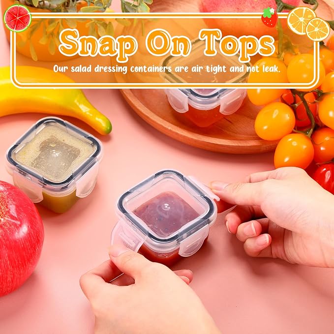 Mimorou 20 Pcs Salad Dressing Containers, 2 oz Reusable Plastic Small Condiment Containers with Lid Leakproof Food Storage for Snack and Puree, Deli, Sauce, Freezer Condiment, Dishwasher Safe(Clear)