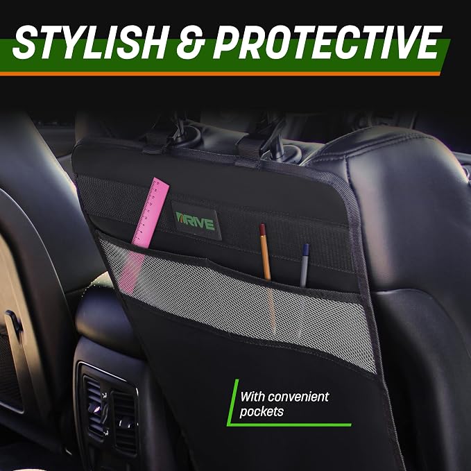 DRIVE AUTO PRODUCTS - 2 Pack Car Seat Back Protectors, Reversible Kick Mats - Gray