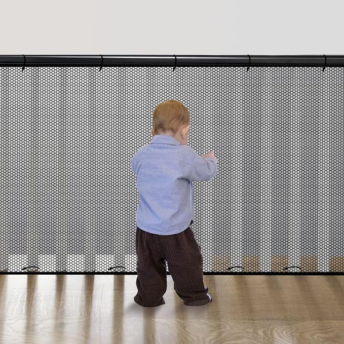 Cupount Banister Guard for Baby- Black Safety Mesh Netting for Pets and Kids - Stair Railing Cover for Home (Black, 216x39 Inch (Pack of 1))