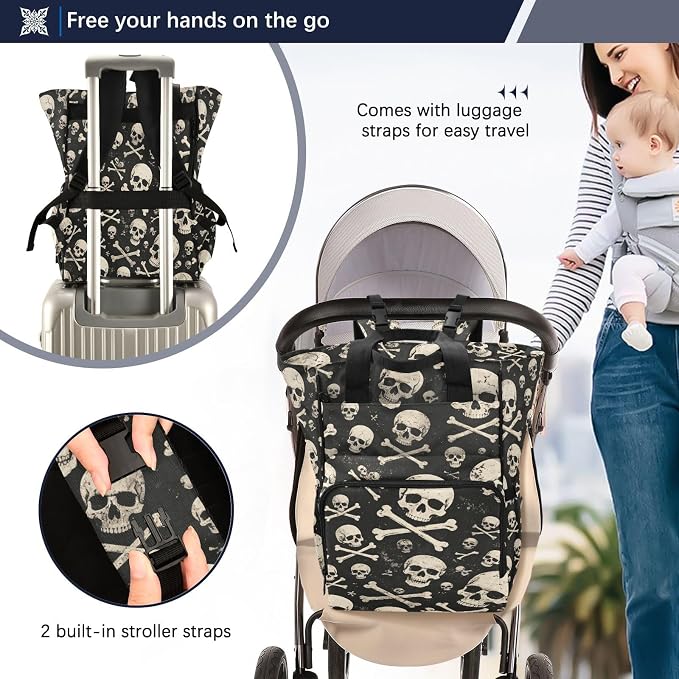 Vintage Skull Crossbones Diaper Bag Large Cap Gift Mom Dad