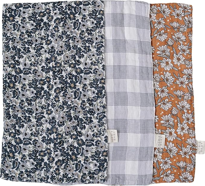 Mebie Baby Burp Cloths, Modern Print 3-Pack, Muslin Burp Cloth Set for Spit Up, Drool, and More, Boho Burp Cloths for Baby Boy and Girl, Baby Must Haves for Registry Lists and Gifts for Newborns