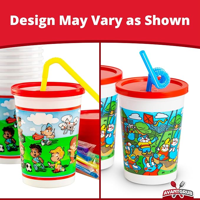 Leakproof 12oz Kids Party Cups With Lid and Straw 10Pk. Super Durable and Dishwasher-Safe With BPA Free Material is Reusable or Take and Toss! Great for Child Birthday Parties Travel or Bathroom Cup.