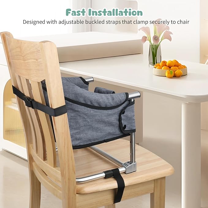 Booster Seat for Dining Table, 3-in-1 Portable Toddler Booster Chair with Safety Buckle, Height Adjustable & Foldable Baby Feeding Seat, Travel High Chair with Washable Cover & Storage Pocket - Grey