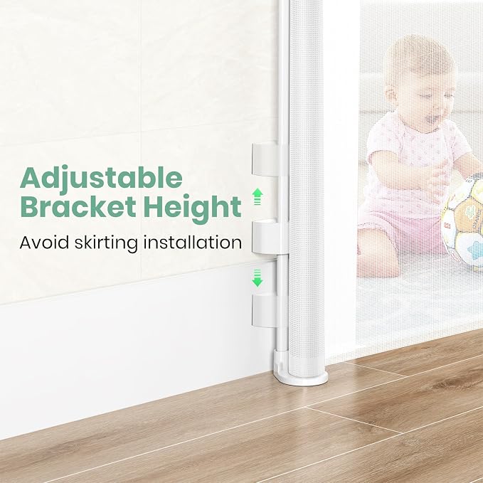 HAMOPY Retractable Baby Gate, 33" Tall, Extends up to 71" Extra Wide Baby Gate, Durable Auto-Lock Mesh Dog Gate, Pets and Child Safety Gates for Stairs, Doorways, Hallways, Indoor, Outdoor(White)