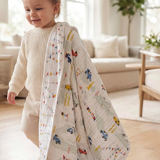 aden + anais Essentials Cotton Muslin Dream Blanket, Perfect for Babies, Infants and Toddlers, Crib Blanket, Nursery Essential, Vintage Car Rally