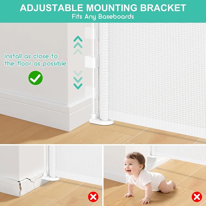 71 Inch Retractable Baby Gates Extra Wide, 41 Inch Reinforced Extra Tall Gate Mesh Safety Gate for Kids Pets, Retractable Dog Gate Baby Retractable Gate for Stair Hallway Doorway Indoor Outdoor, White