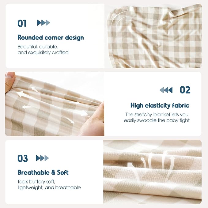 GRSSDER 2 Pack Newborn Swaddle Blanket, Ultra Soft Stretchy Jersey Knit Extra Large Size 33 x 44 Receiving Blankets for Easy Swaddling Baby Snug and Cozy