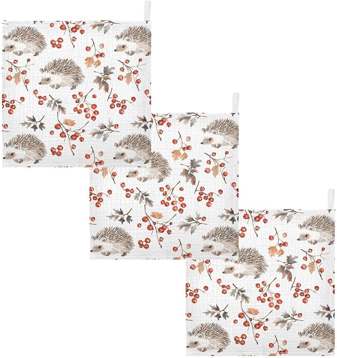 vvfelixl Forest Hedgehog Baby Burp Cloths Baby Muslin Washcloths for Boys Girls Cotton Babys Face Towel for Newborn Infants Soft and Absorbent 11.8 X 11.8 in, 5 Pack