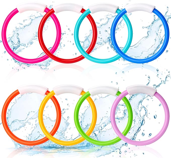 JOYIN Dive Rings Pool Toys, 8 Pcs Colorful Pool Rings for Kids, Underwater Training Swimming Diving Toy for Kids Gifts Summer Swim Water Fun Games