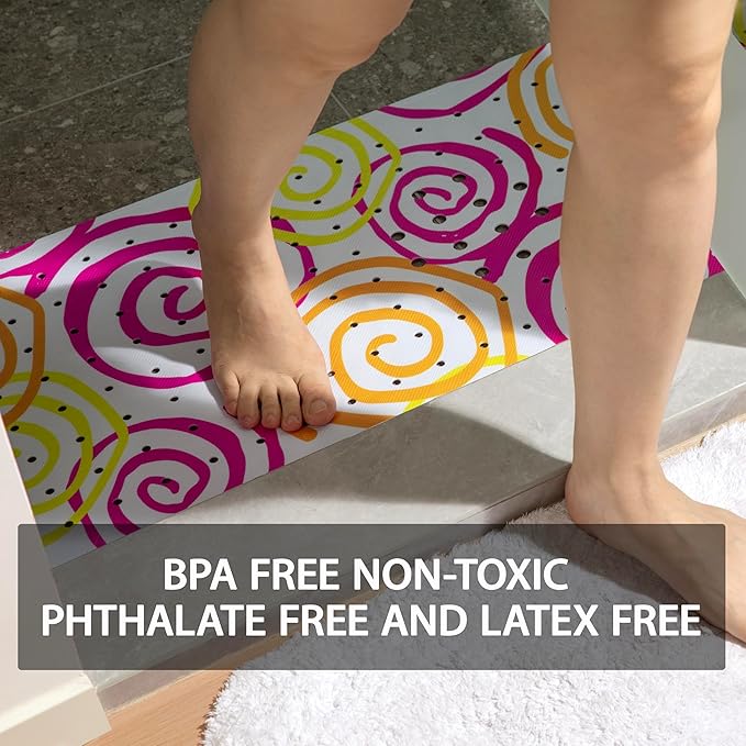 YINENN Bath and Shower Safety Mats 40x16 inch, Non Slip with Suction Cups for Bathroom Stall and Tub Floor, Extra Large and Machine Washable, Drain Holes Keep Bathtub Clean, Colored Circles