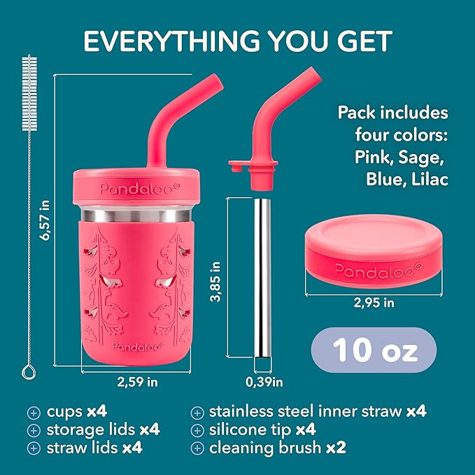 Pandaloo® Smoothie Cups for Kids - Stainless Steel Toddler Tumbler with Straw, Sippy Cup for Smoothies - BPA-Free, Toddler Snack Cups, 10 oz