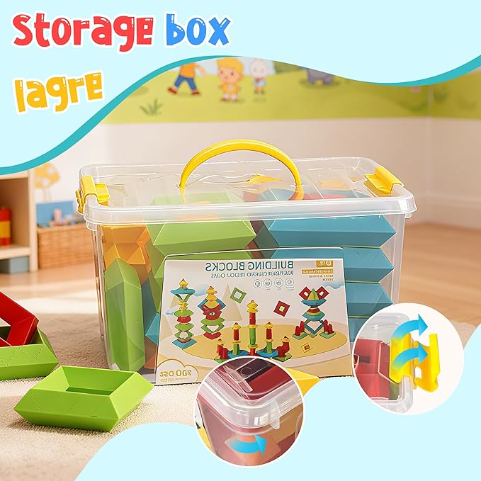 100Pcs Montessori Toys for Ages 1-3 2-5 Toddlers Kids Baby,Pyramid Stacking Building Toys,3D Preschool Learning Blocks for Kids,STEM Sensory Toy Gifts for 2-4 Year Old Boy Girl,Big Plastic Storage Box