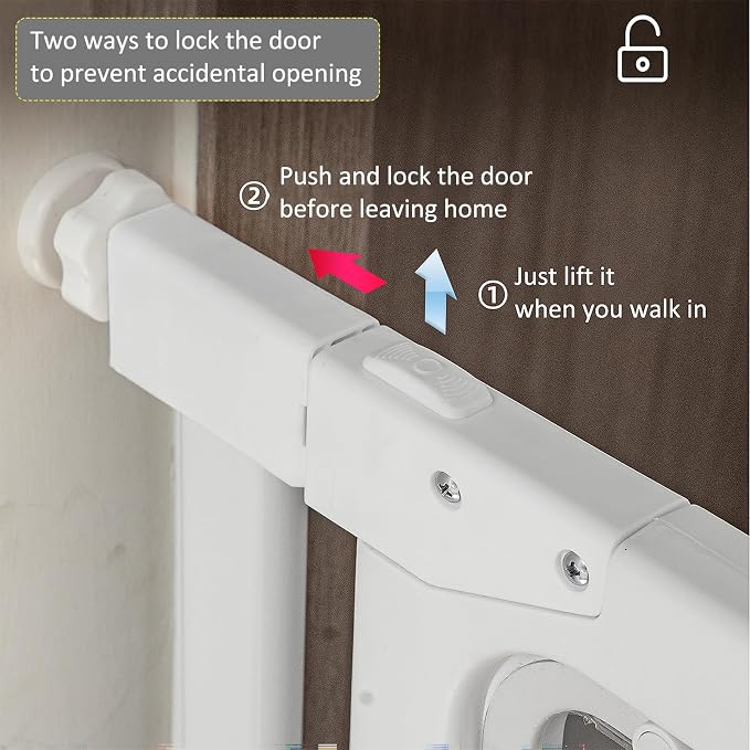 Auto Close Baby Gate for Stairs and Doorways, Pressure Mounted Pet Gate for Dogs, Extra Wide & Tall Child Safety Gate with Walk Through Door for House, No Drill Adjustable Indoor Barrier