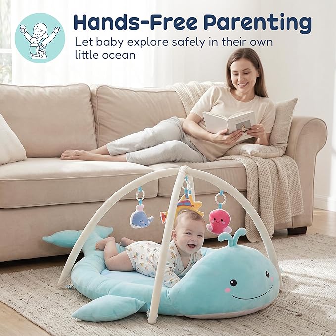 Baby Play Mat, Whale Tummy Time Mat with Toys, Baby Activity Gym for Infants 0??2 Months Sensory Floor Mat for Boys & Girls