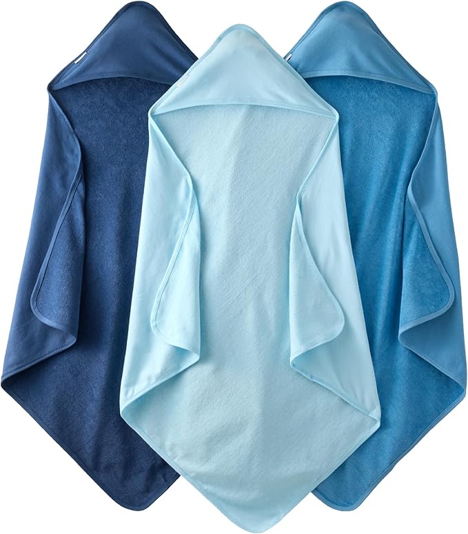 Butterblu Harper - 100% Organic Cotton Hooded Towels in Soft and Absorbent Baby Terry, 3-Pack, Blue, One Size
