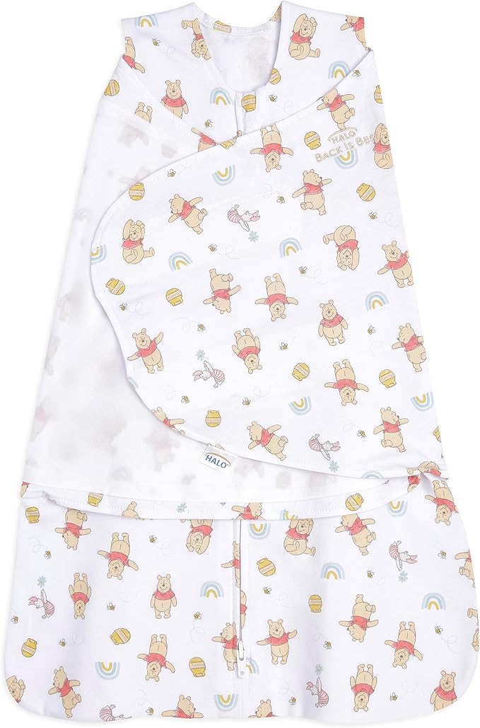 HALO Disney Baby 100% Cotton Sleepsack Swaddle, 3-Way Adjustable Wearable Blanket, TOG 1.5, Winnie Rainbows, Small, 3-6 Months