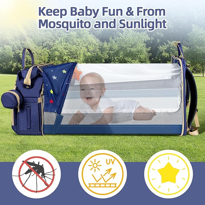 ZRSUN Baby Diaper Bag Backpack,Baby Shower Gifts, Multifunctional Travel Diaper Bag, Gifts for Mom with Portable Diaper Pad (Blue)