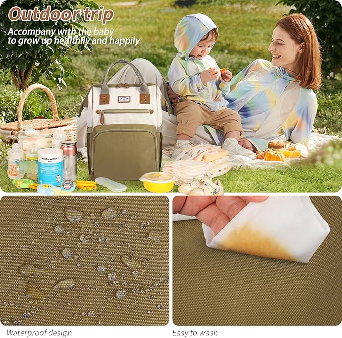 Diaper Bag Backpack: Tote Baby Bag for Boy and Girl, Large Mommy Bag Insulated Pockets Charger Holes for Men and Women, Nappy Bag for Baby Airplane Traveing Beige khaki