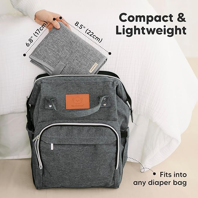 KeaBabies Portable Diaper Changing Pad, Easy Wipe Clean - Foldable Waterproof Baby Changing Mat for Diaper Bag, Compact, Lightweight, 25x13 Newborn, Infant,Baby Changer Travel Essential (Classic Gray)