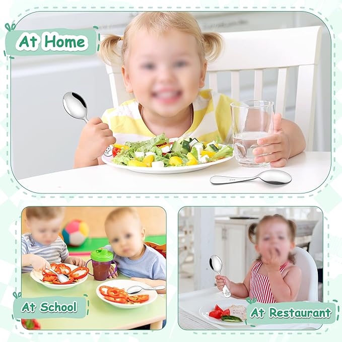 E-far Toddler Spoons, 6-Piece Stainless Steel Little Kid Spoons Set, Metal Small Utensils for Self-Feeding, Children Safe & Rounded Edges, Non-toxic & Dishwasher Safe