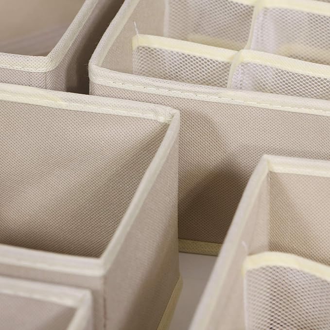 TENABORT 12 Pack Foldable Drawer Organizer Dividers Cloth Storage Box Closet Dresser Organizer Cube Fabric Containers Basket Bins for Underwear Bras Socks Panties Lingeries Nursery Baby Clothes Beige