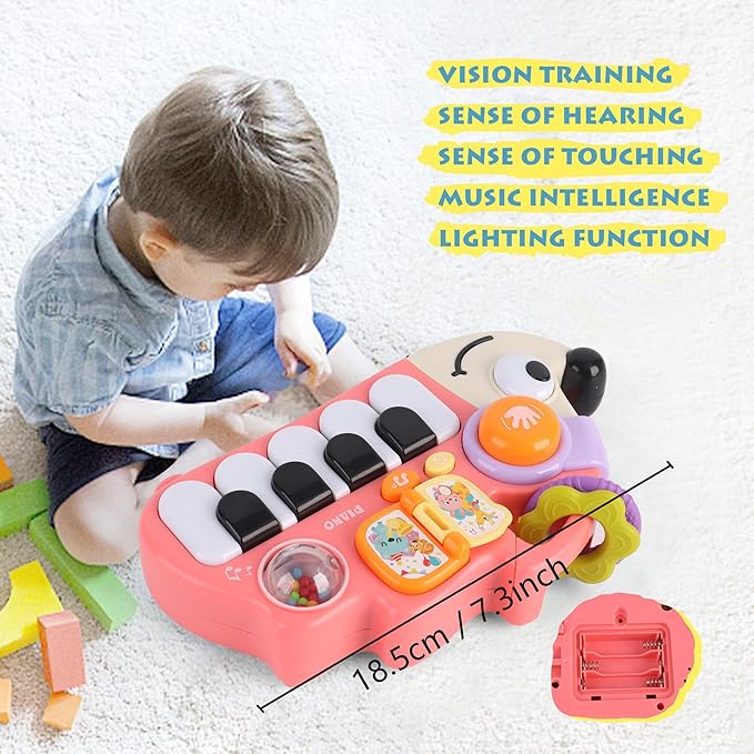 Baby Piano Drum Music Toy 6-12 Months, Hedgehog Light Up Musical Keyboard Animal Sound, Toddler 12-24 Early Learning Educational Interactive Infant Toys Girl Boy Gift 1 Year Old