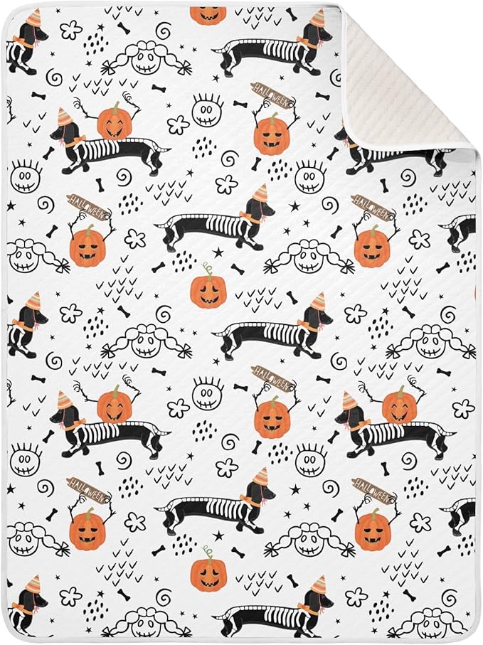 Ollabaky Halloween Dog Dachshund Skeleton Baby Blanket for Boys Girls Cotton Throw Blanket Swaddle Blanket for Crib Stroller Nursery Receiving Blanket Infant Toddler Unisex 30"x40"