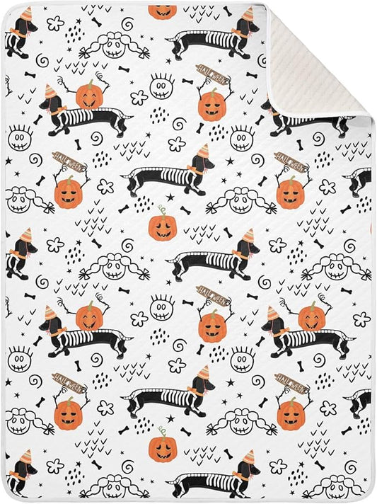 Ollabaky Halloween Dog Dachshund Skeleton Baby Blanket for Boys Girls Cotton Throw Blanket Swaddle Blanket for Crib Stroller Nursery Receiving Blanket Infant Toddler Unisex 30"x40"