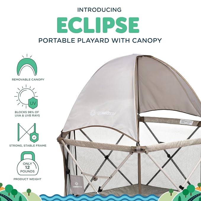 Baby Delight Go with Me Eclipse Deluxe Portable Playard | Playpen | Sun Canopy | Indoor and Outdoor | Ultra Padded Nylon Floor | Sandstone