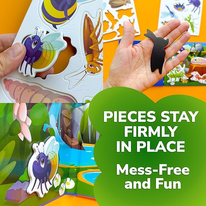 QUOKKA Travel Magnetic Puzzles for Toddlers 1-3 – 20+Pcs Bugs Game with Extra-Long Play Book – Fun Travel Game Toy for Kids Ages 3-5 – Strong Magnets for Car Activities – Fun Toddler Puzzle Ages 2-4
