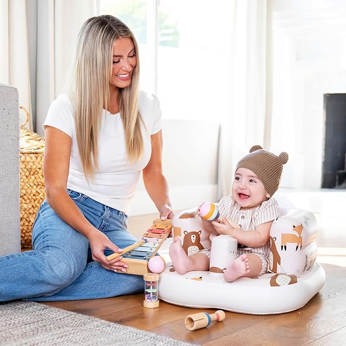 Inflatable Chair for Baby with Safety Harness, Built-in Pump & Non-Slip Base ??Infant Sit Up Seat for 3-36 Months, Portable Blow Up Baby Chair for Travel, Easy to Clean