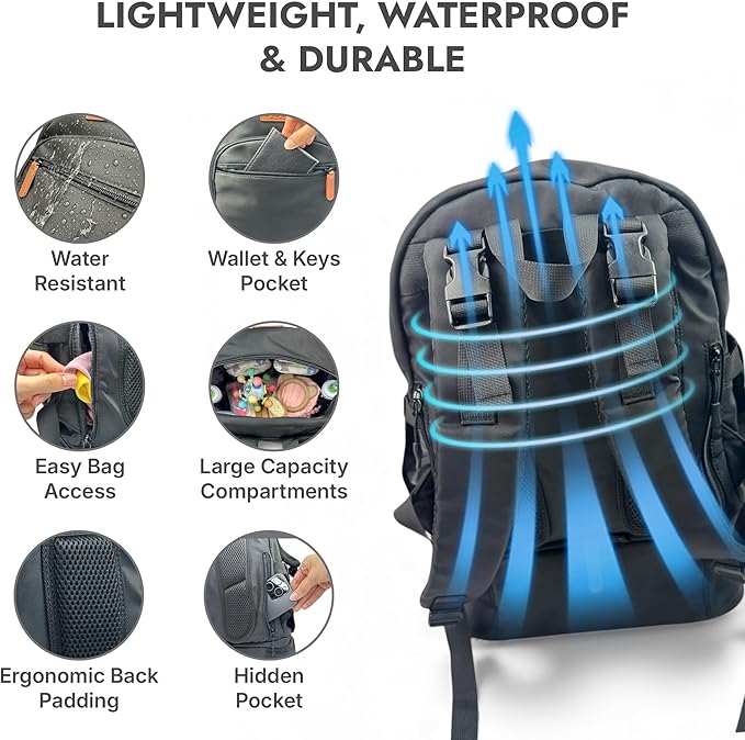 EMBUR Diaper Bag Backpack with Detachable Insulated Cooler ??Waterproof, Lightweight Baby Bag with Multi-Compartments, Stroller Straps, Changing Pad, Large Capacity, Ice Packs Included