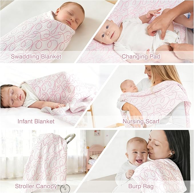 Muslin Swaddle Blankets for Newborn, Large 47"x47" Soft Breathable Bamboo Cotton Baby Blanket, Lightweight Receiving Blanket for Boys and Girls, Ribbon Dance