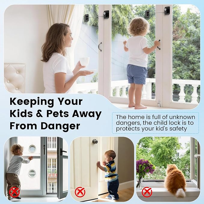 4PCS Mini Fridge Lock, Cabinet Locks Baby Proofing with 4 Keys, Upgraded Refrigerator Locks for Freezer, Cabinets, Drawers, Air Fryer, Closets, Windows and Doors, NO DRILLING